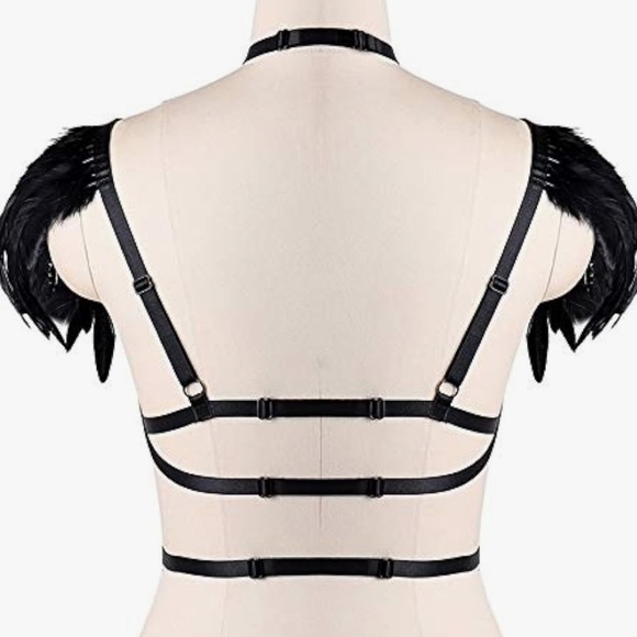 Feather harness strap bondage festival shoulder top gothic rave club minimalist - Picture 3 of 4